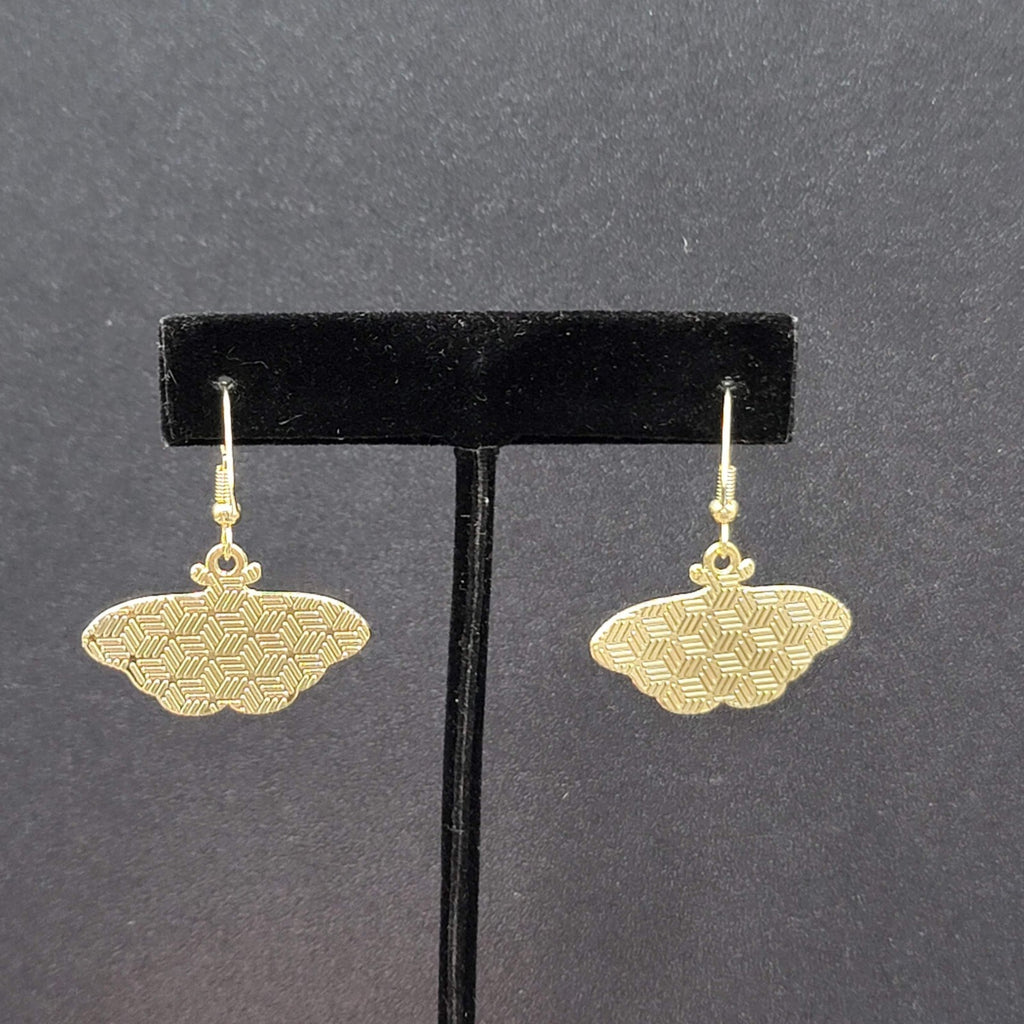 Pierced Earrings Gold tone Enamel Red Rose Moth Dangle 3/4"