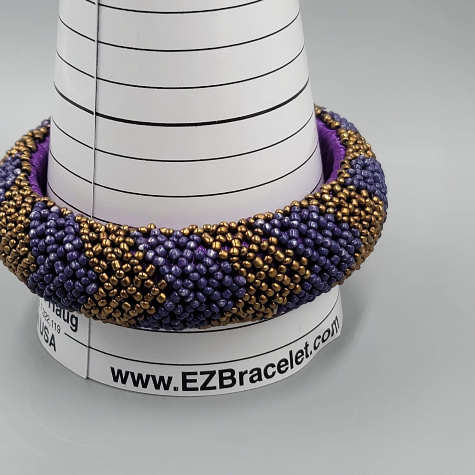 Purple Seed Bead Bangle Bracelet Bronze tone Beads 8 in