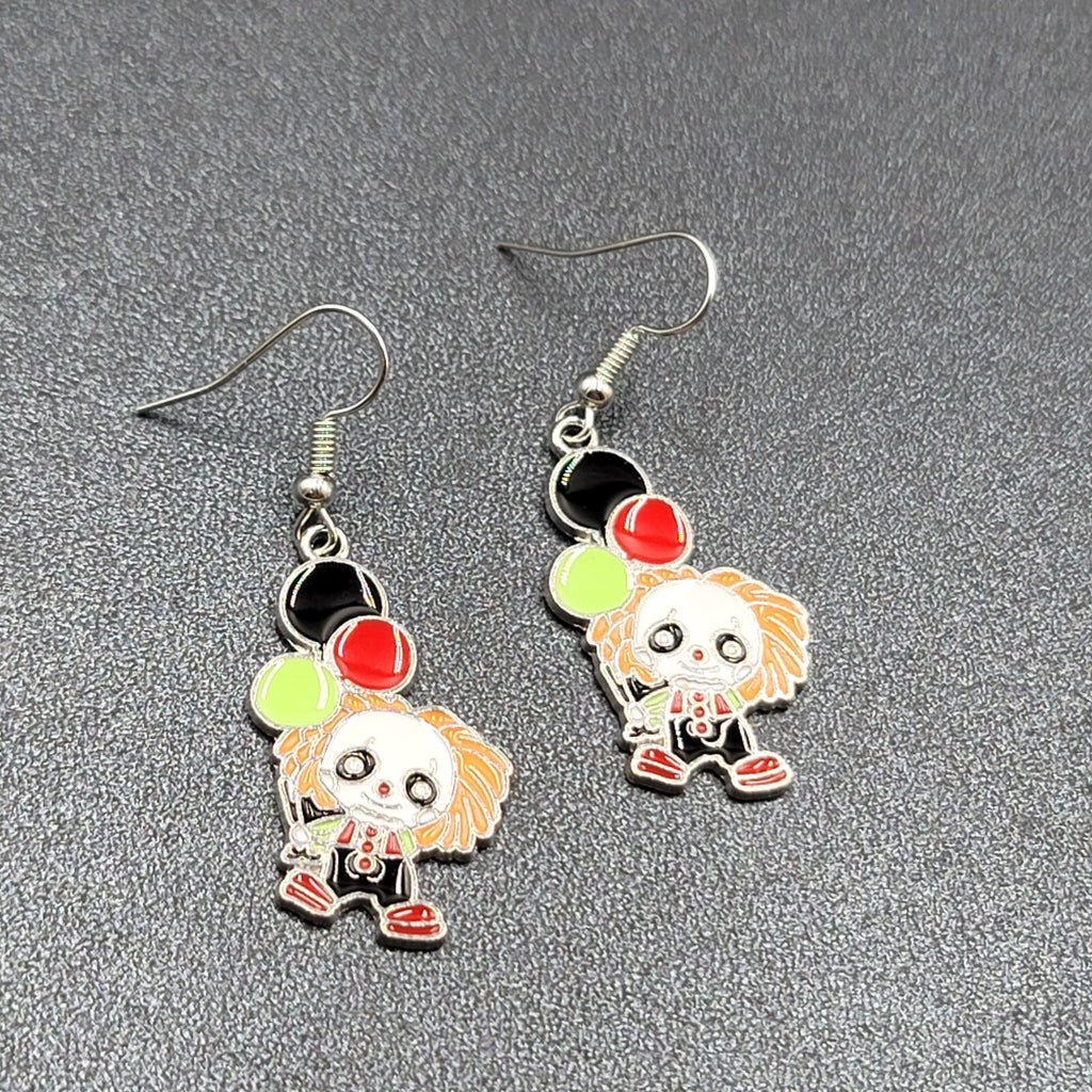 Pennywise Clown Pierced Earrings Enamel IT Horror Movie Dangle 1.25" FS