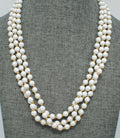 Vintage Triple Strand White & Gold Beaded Necklace Costume Estate 18" - 20'
