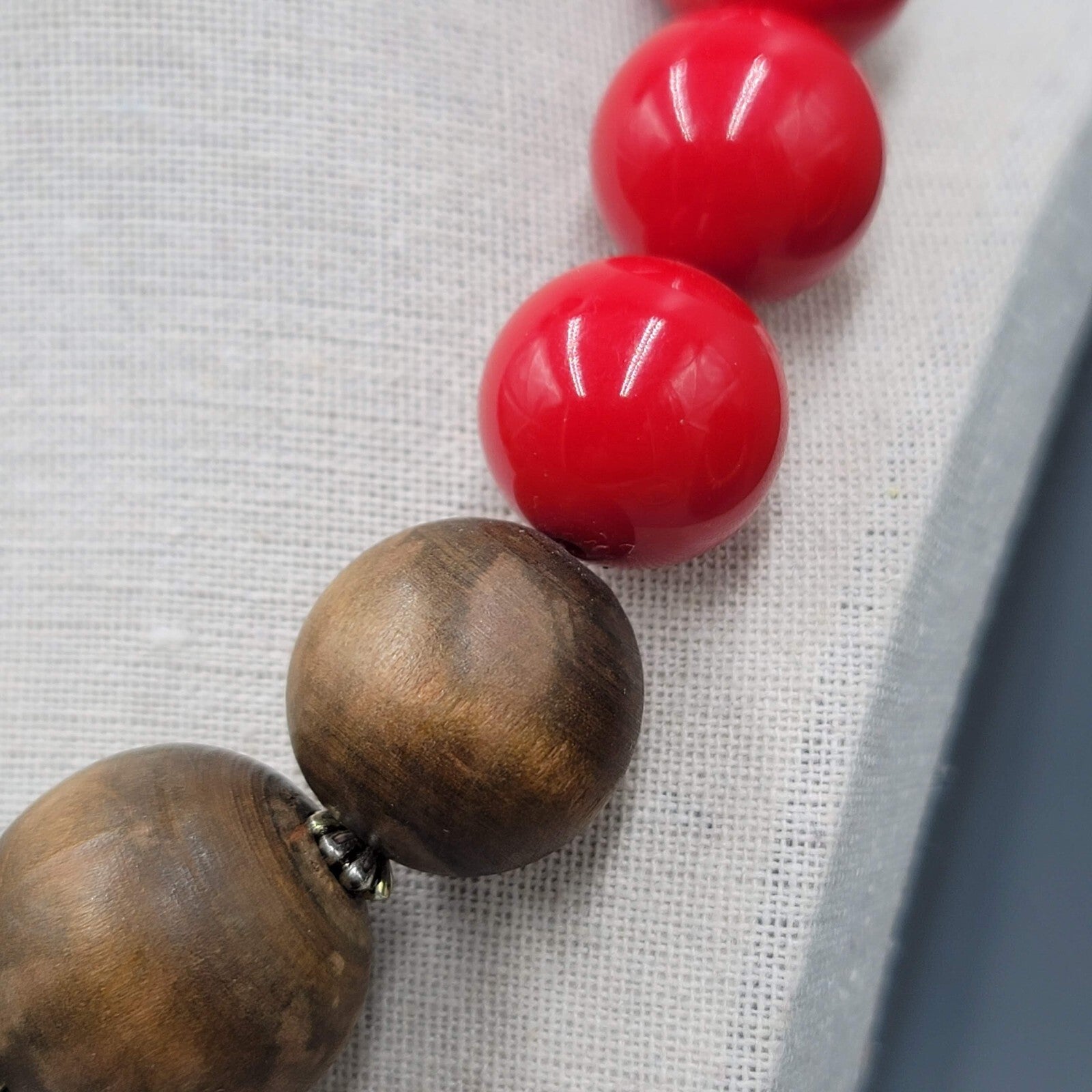 Wood Necklace Pierced Earrings Jewelry Set Large Bead Statement 18"-20"
