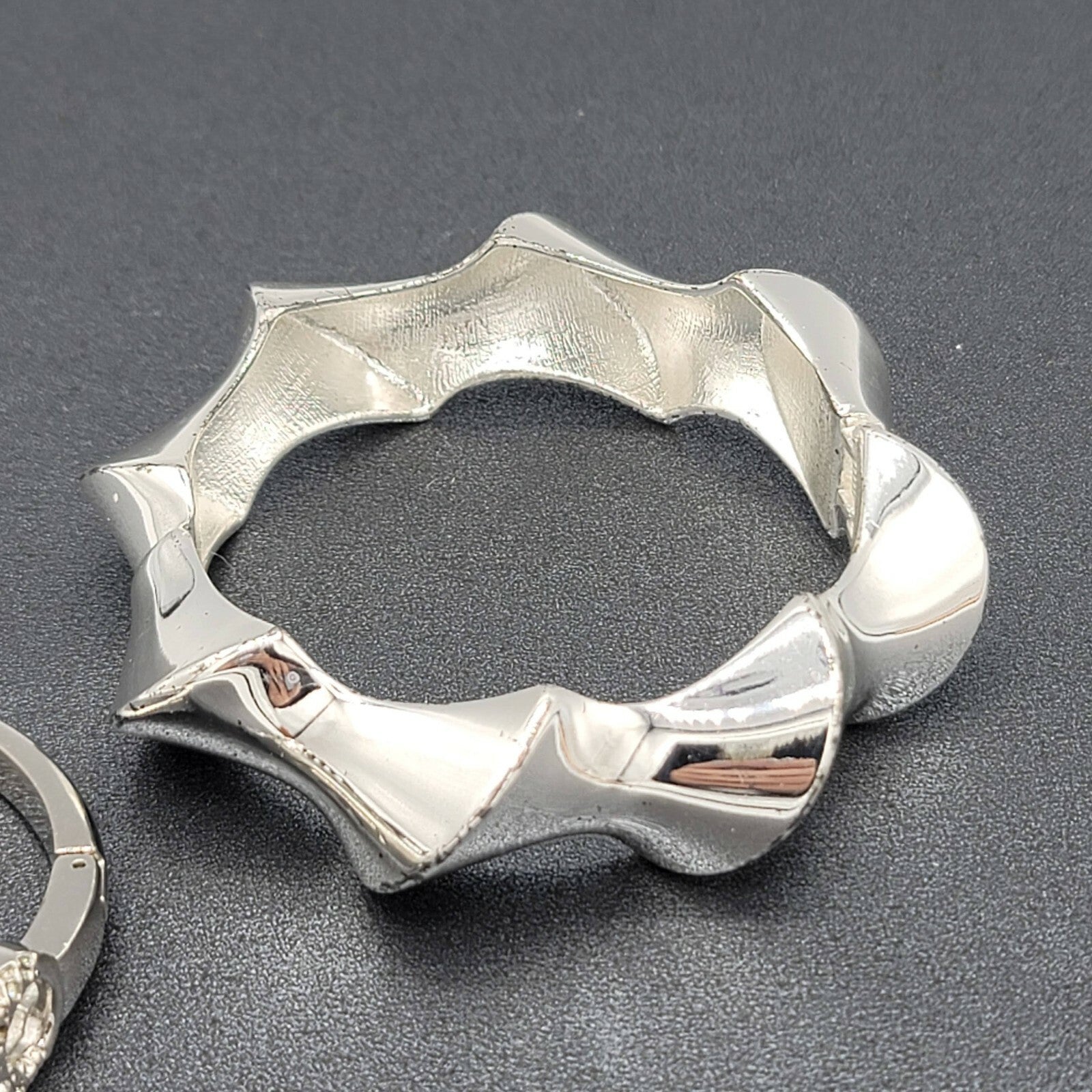 Lot of 2 Clamper Hinged Bracelets Silver Tone Womens Jewelry Rhinestone