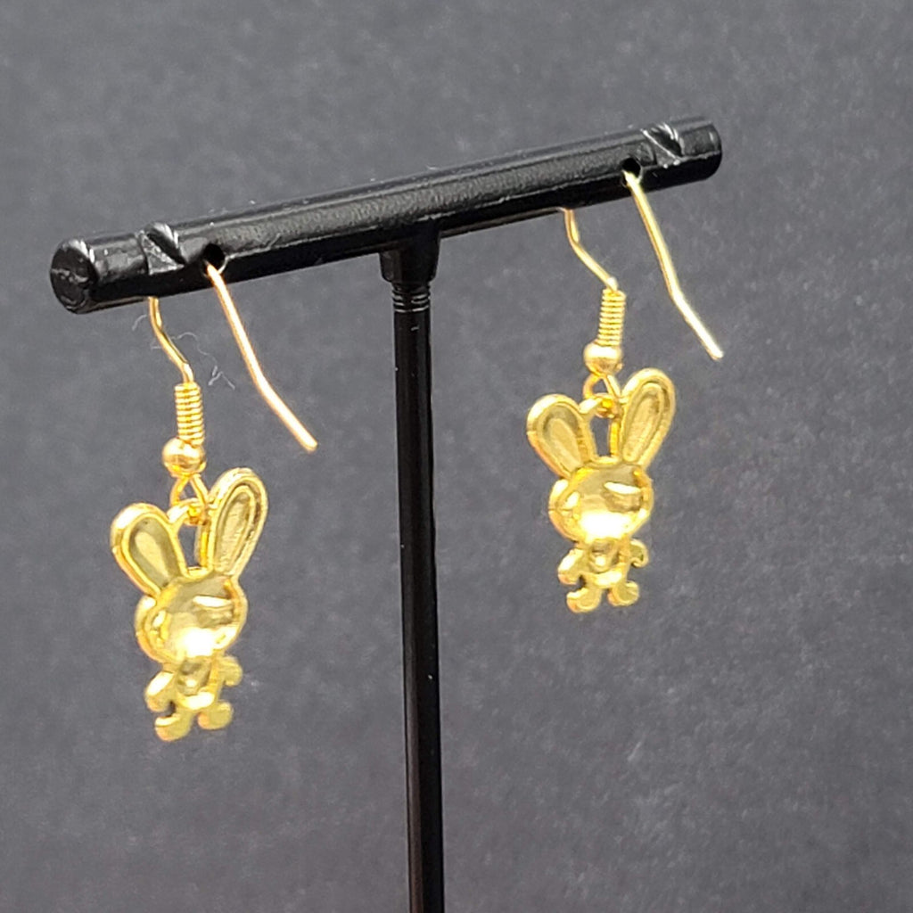 Bunny Pierced Earrings Heart Shirt Dangle Gold tone 3/4"