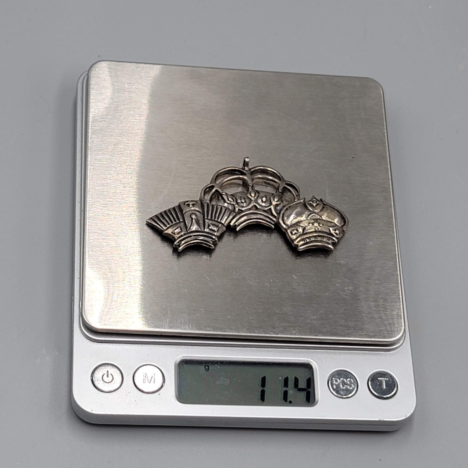 Vintage H&H Hand and Hammer Sterling Silver 925 Three Crowns Brooch 2.5"