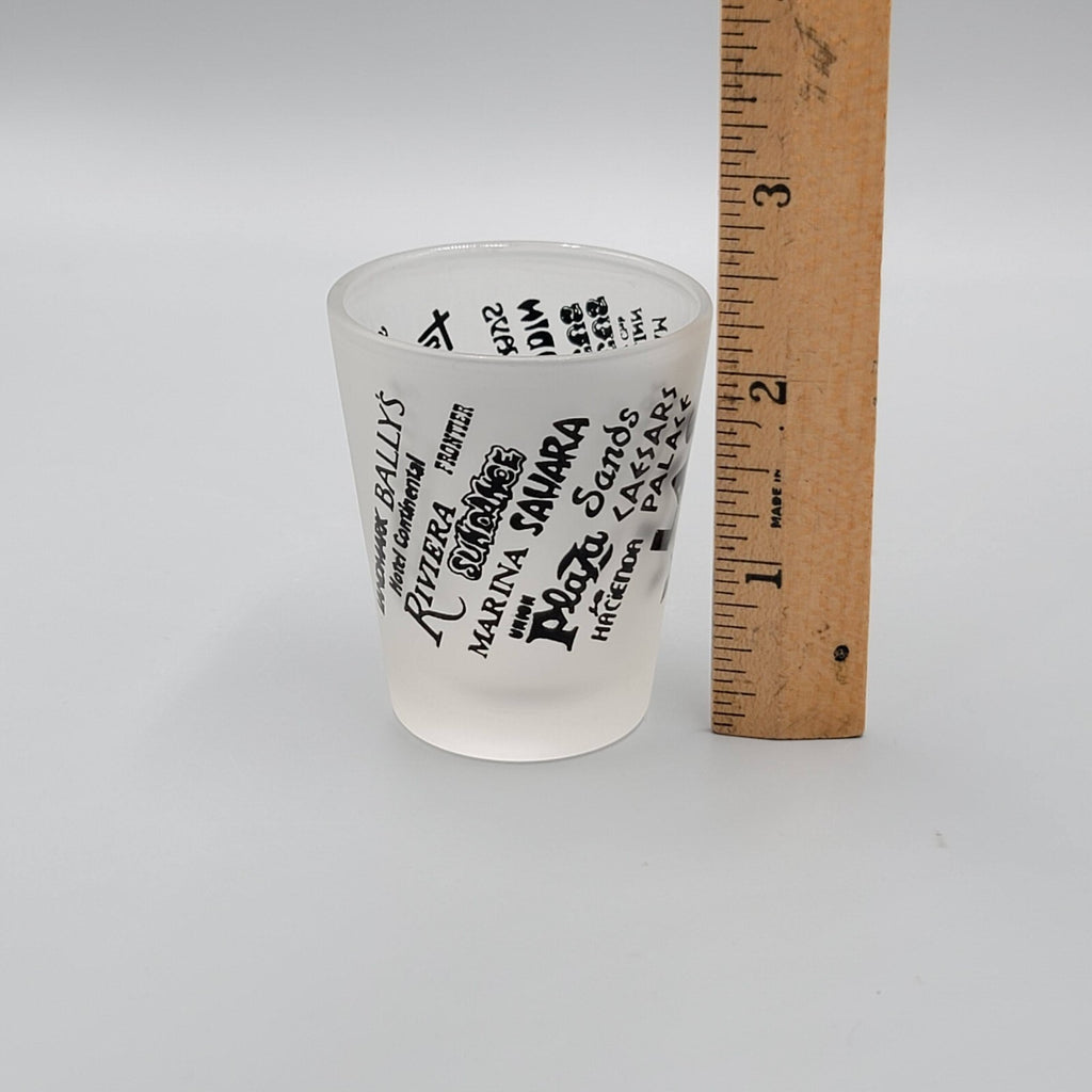 Vintage Las Vegas Casino Shot Glass Black Letters Frosted Glass Souvenir