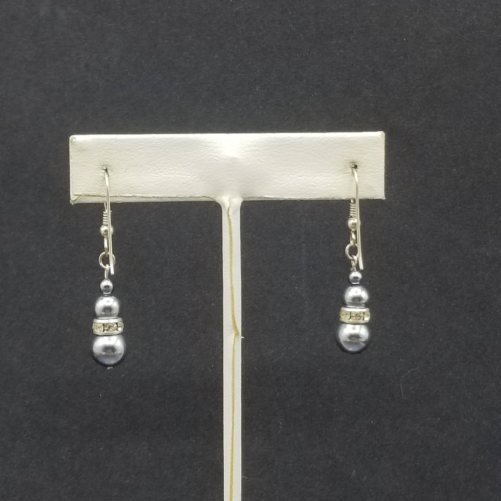 Pierced Earrings Silver tone Blue Faux Pearl Beaded Dangle  3/4"