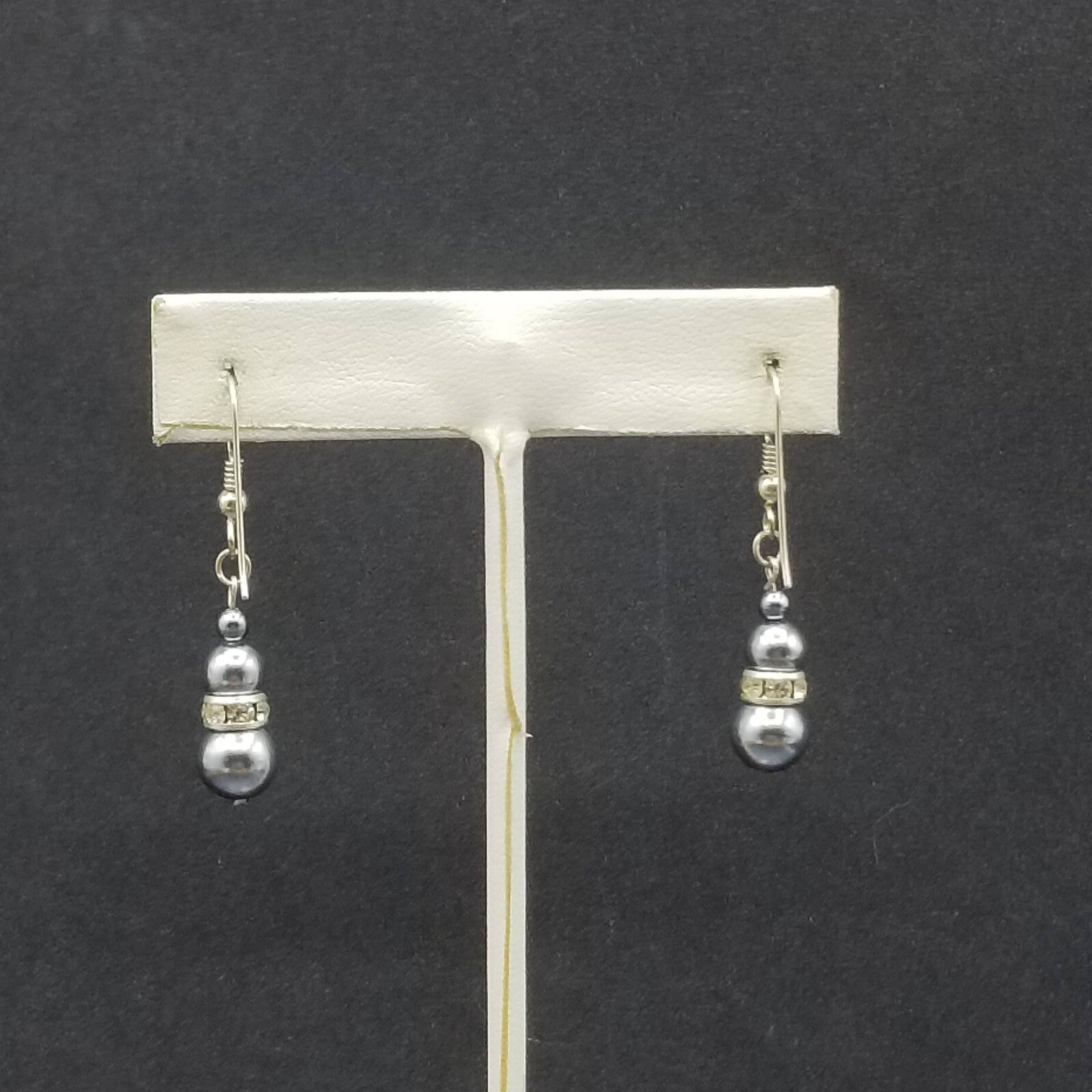 Pierced Earrings Silver tone Blue Faux Pearl Beaded Dangle  3/4"