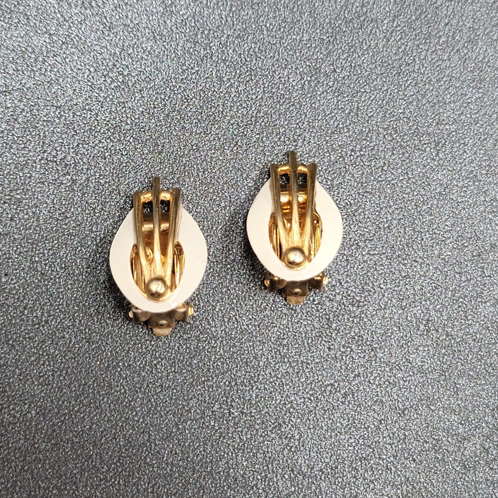 Vintage Clip on Earrings Gold tone White Enamel Studs 7/8"