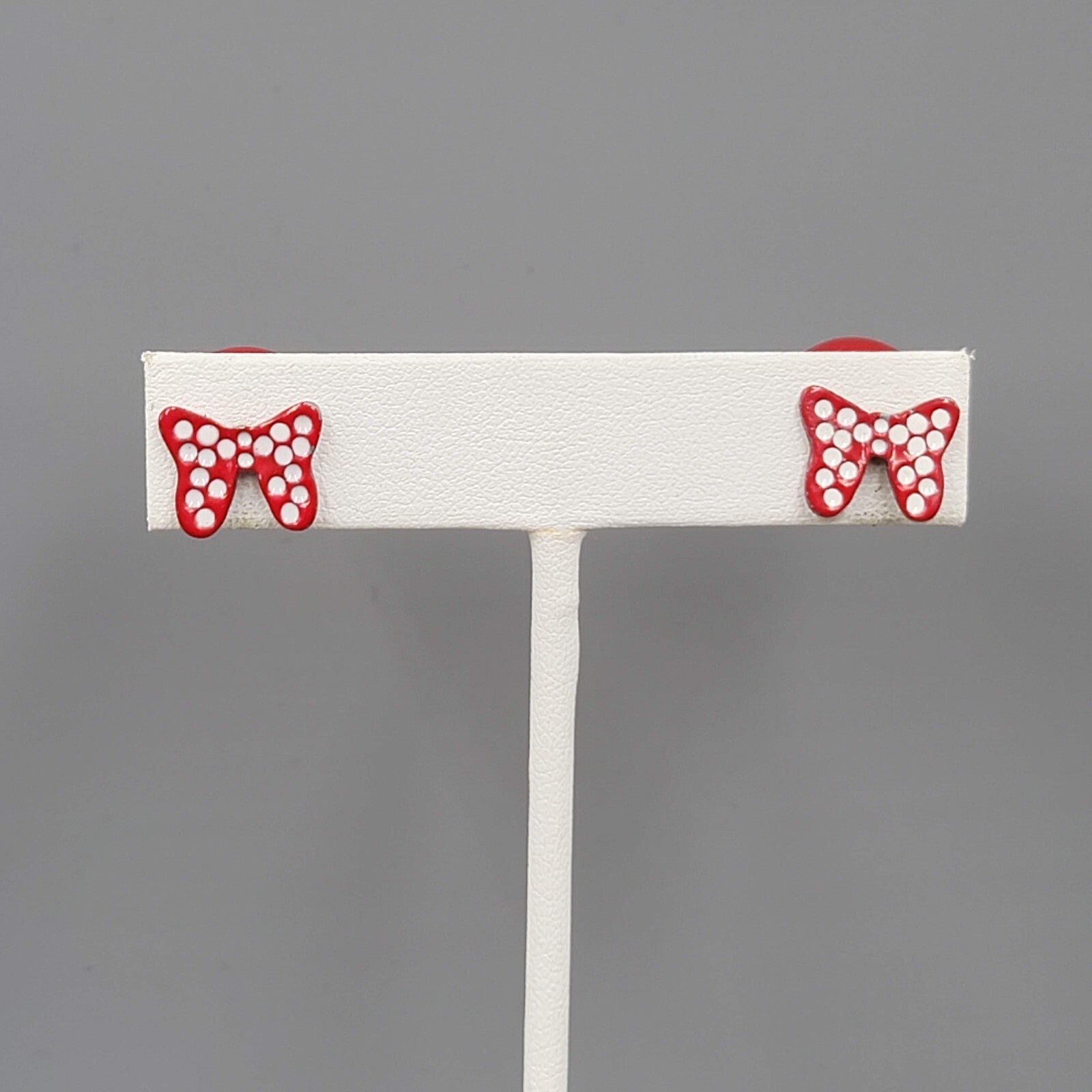 Minnie Mouse Bow Pierced Earrings Red Enamel Reversible Studs 