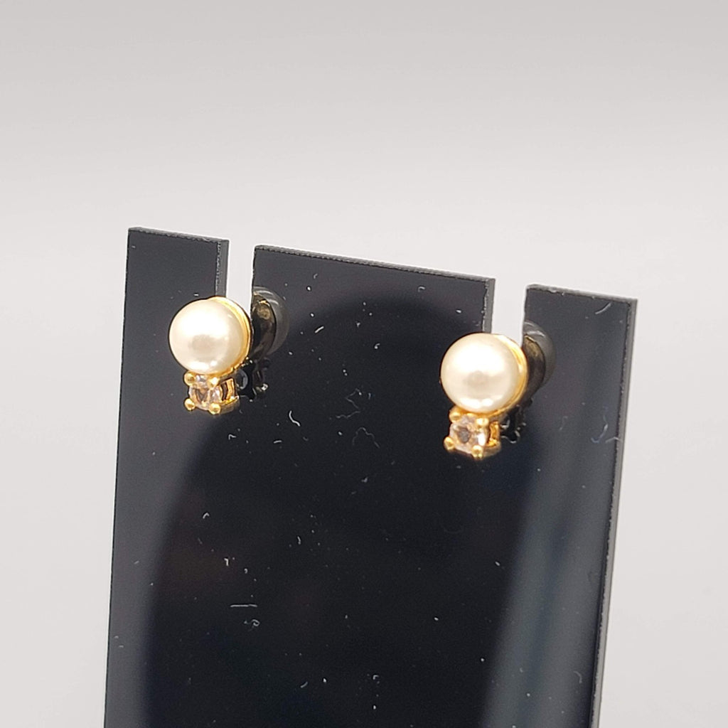 Pearl Cubic Zirconia Pierced Earrings Studs 3/8 in
