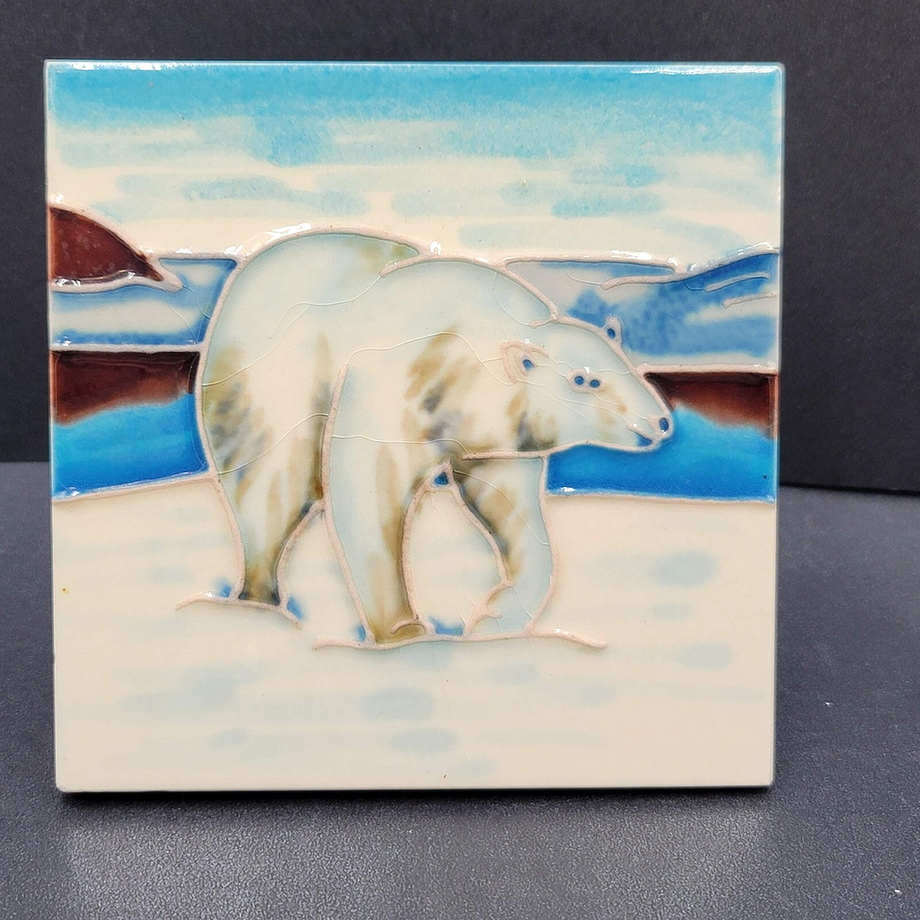 Polar Bear Ceramic Tile with Wood Stand 4"x4"