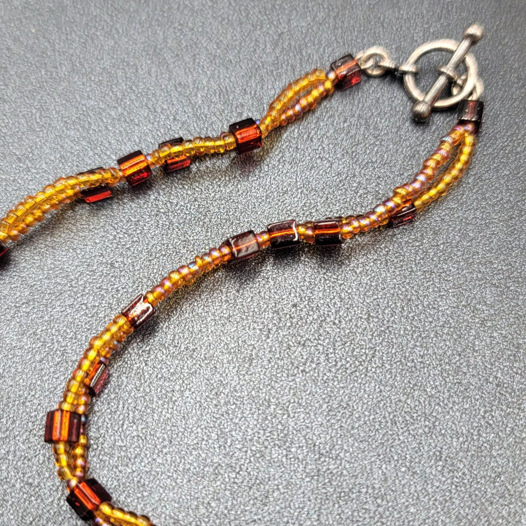Amber and Glass Beaded Pendant Necklace Boho 18"
