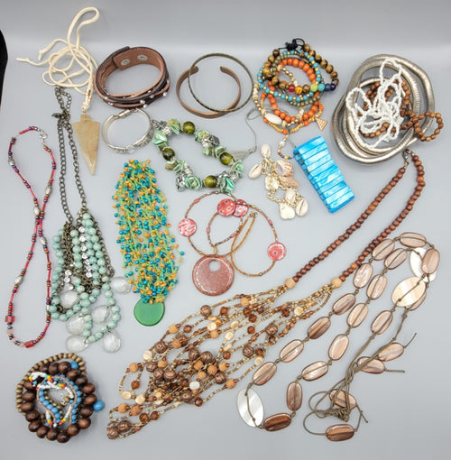 Colorful Jewelry Lot Necklaces Bracelets Beads 27 pcs All Wearble in Good Condit