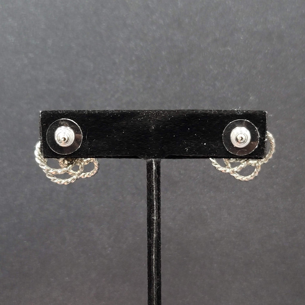 Vintage Pierced Earrings Silver tone Wire Knot Studs Rhinestone Center 3/4"