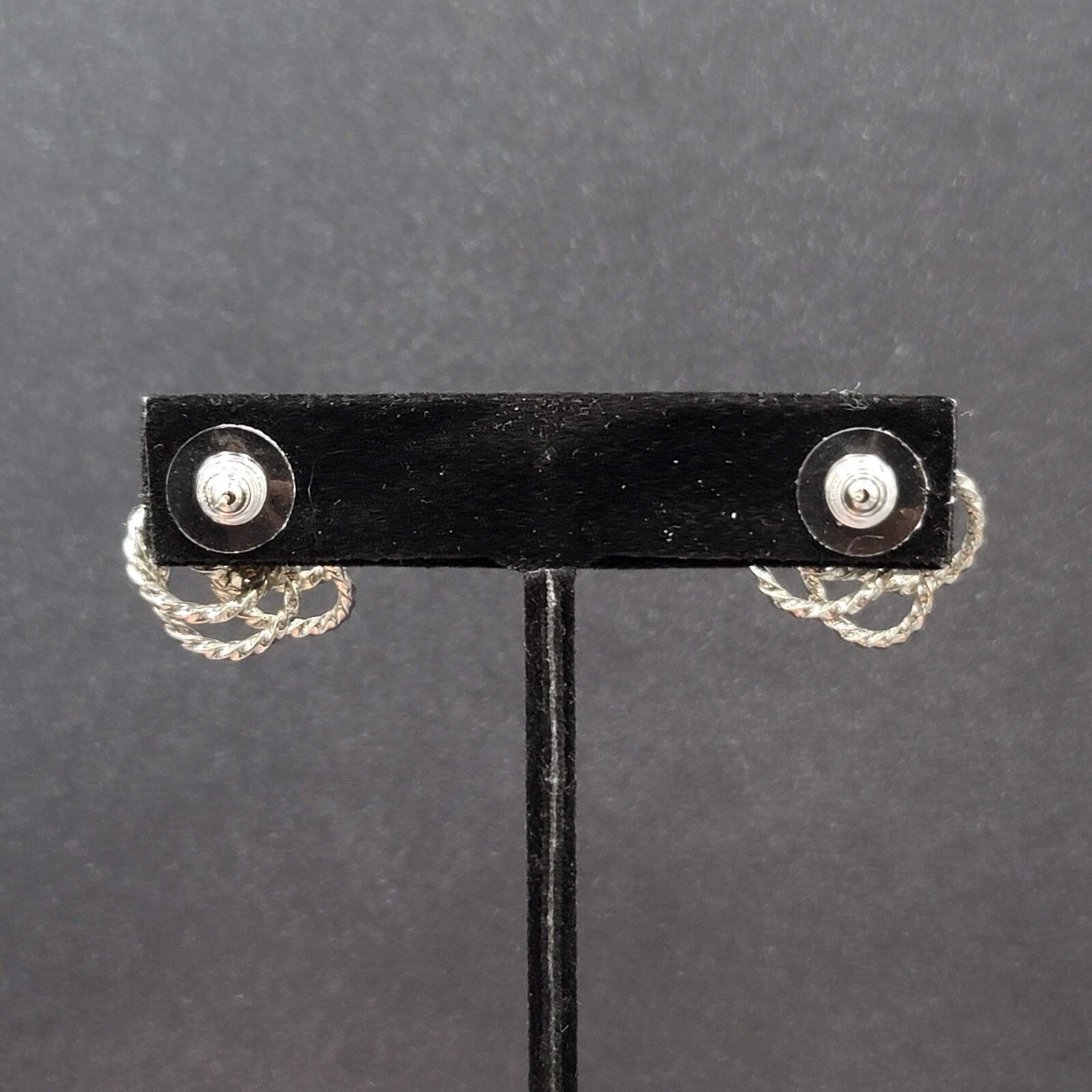 Vintage Pierced Earrings Silver tone Wire Knot Studs Rhinestone Center 3/4"
