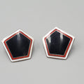 Vintage Roman Enamel Cloisonne Pierced Earrings Red White Black Drop 1"