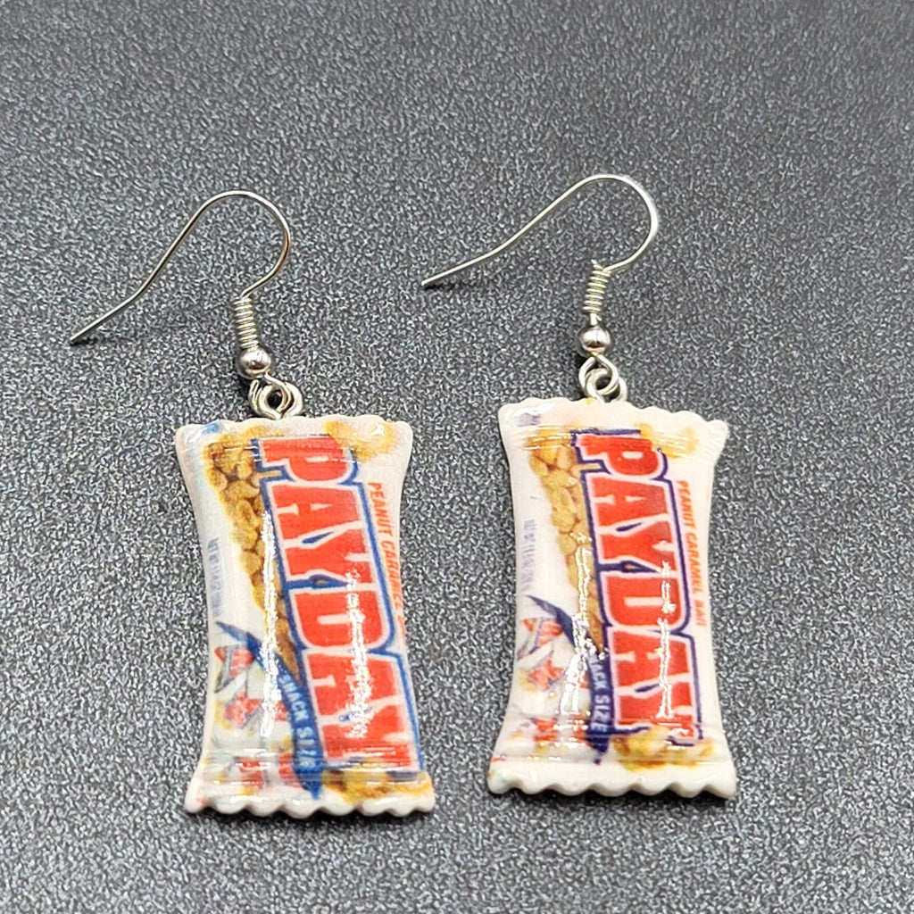 New PAYDAY Candy Bar Pierced Earrings Acrylic Dangle 1.5"