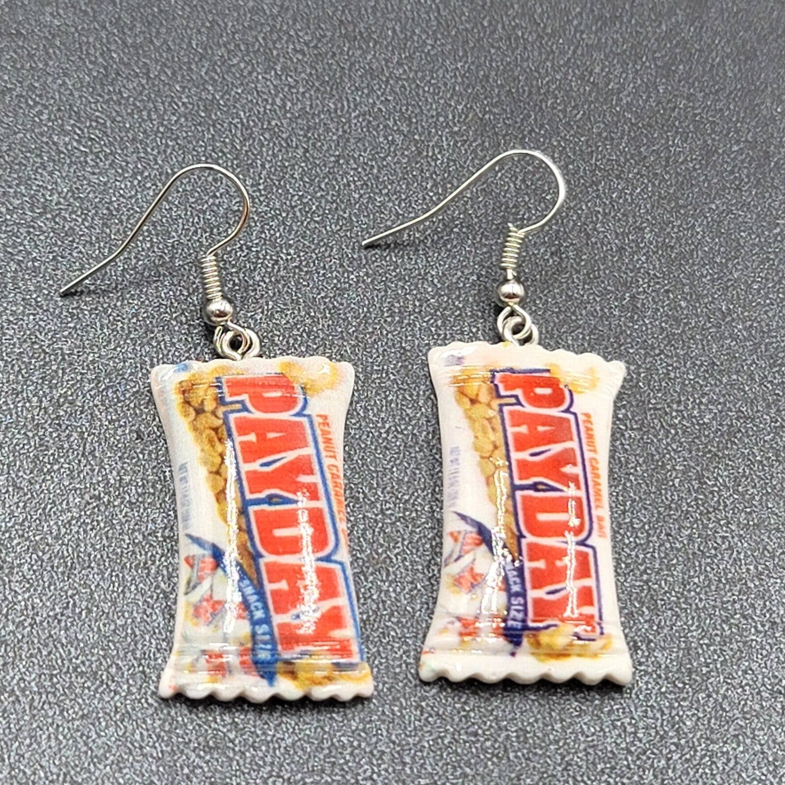 New PAYDAY Candy Bar Pierced Earrings Acrylic Dangle 1.5"