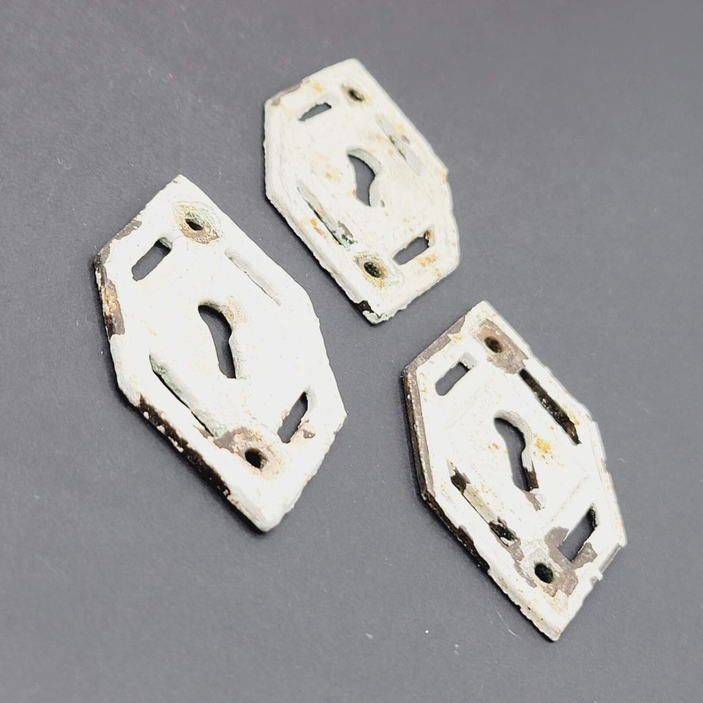 Set of 3 Vintage Cast Iron Skeleton Key hole Escutcheon Salvage Lot Painted