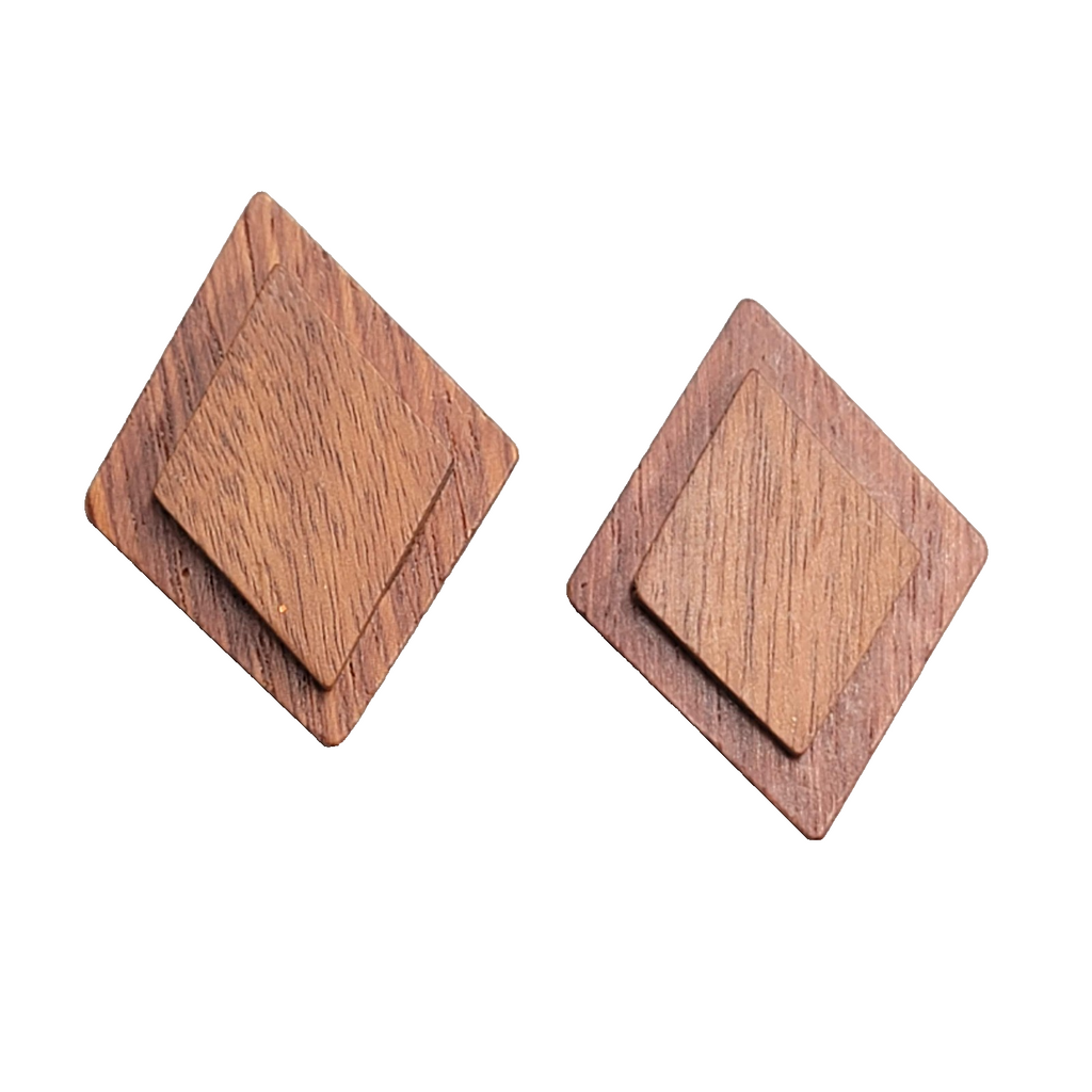 Vintage Wood Statement Pierced Earrings Drop 1 5/8"