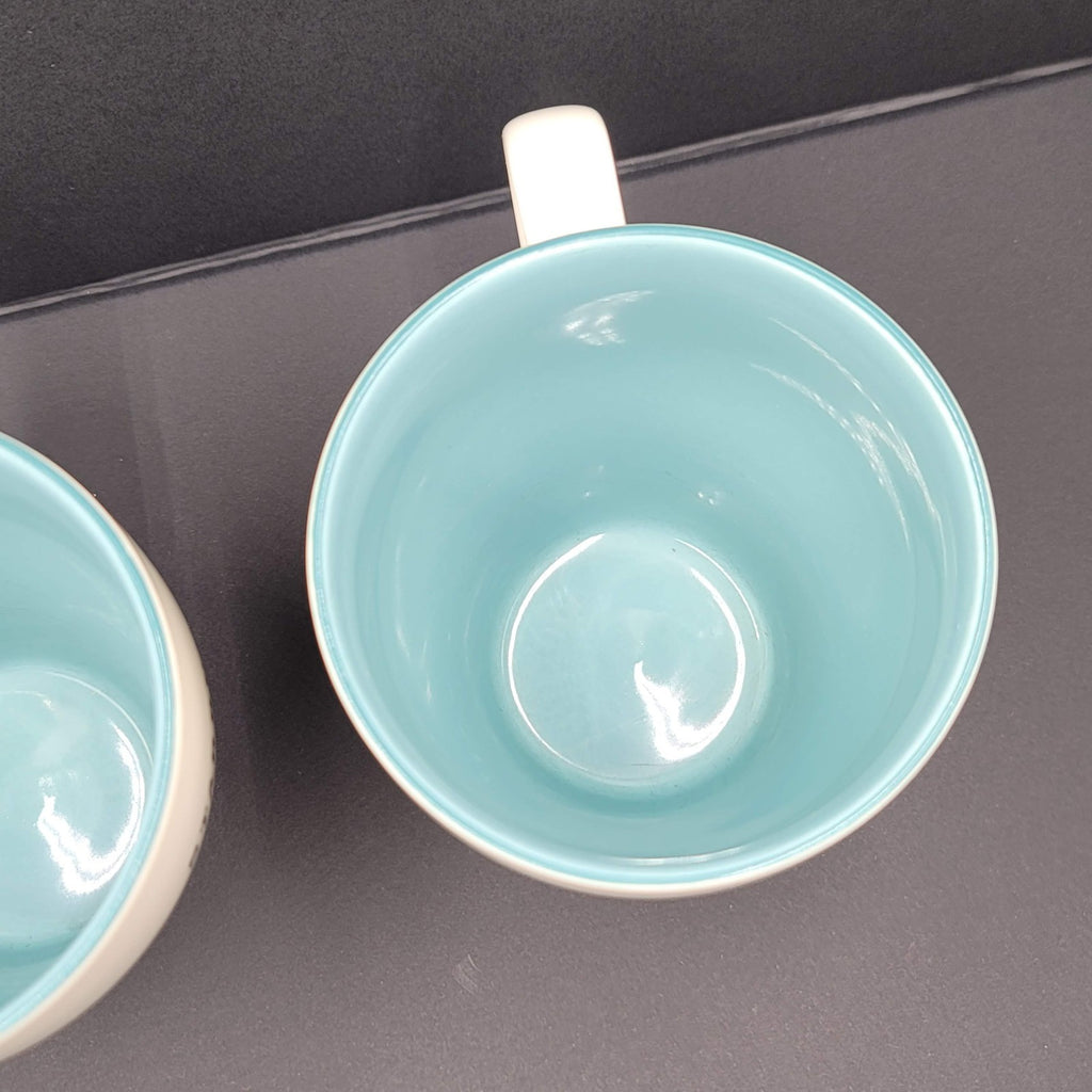 Starbucks 2007 Coffee Mug Lot of 2 Set White Sky Blue Interior 13 fl oz