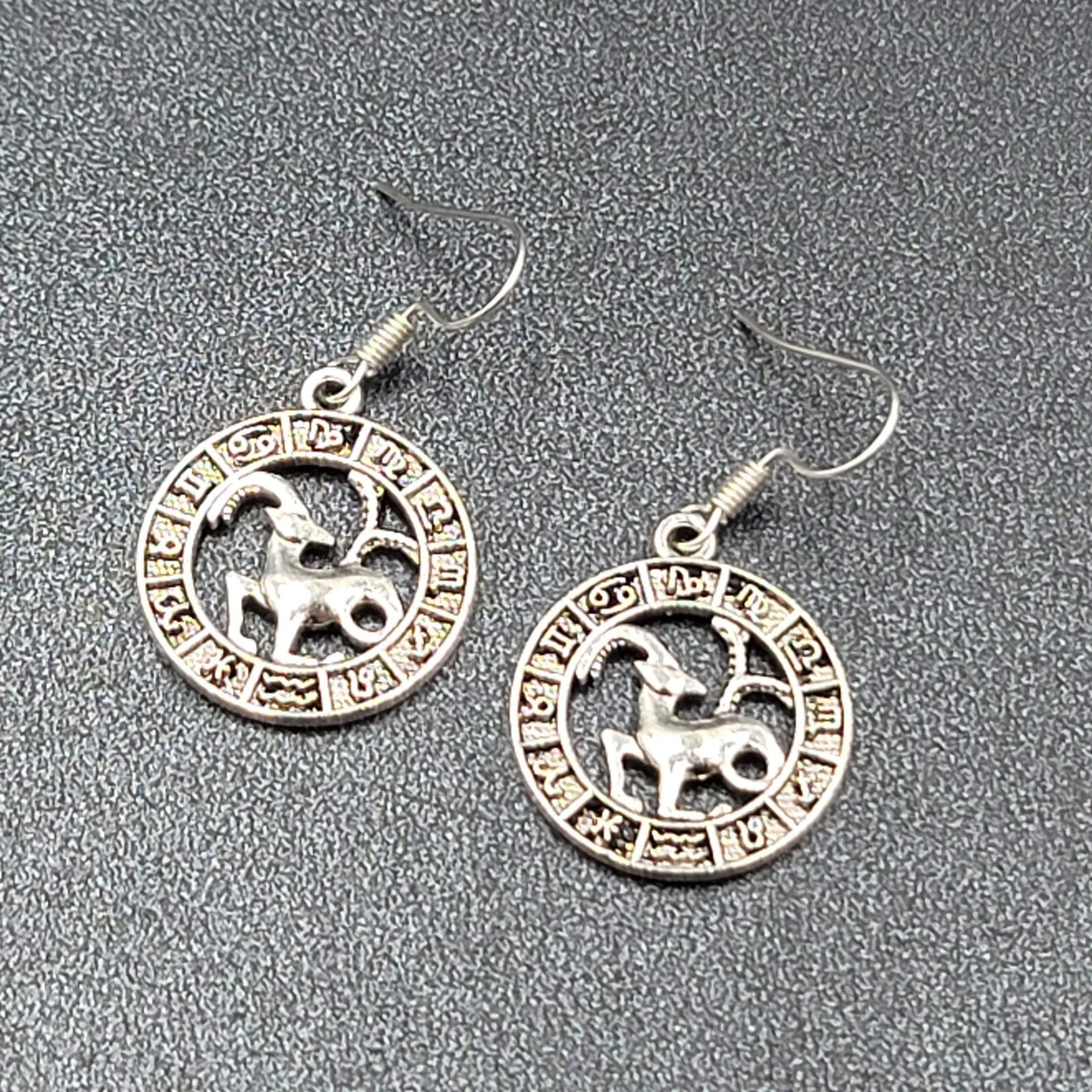 Zodiac Pierced Earrings Silver tone Dangle 7/8"