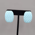 Vintage Pierced Earrings Light Blue Enamel Wavy Rectangle 1.25"