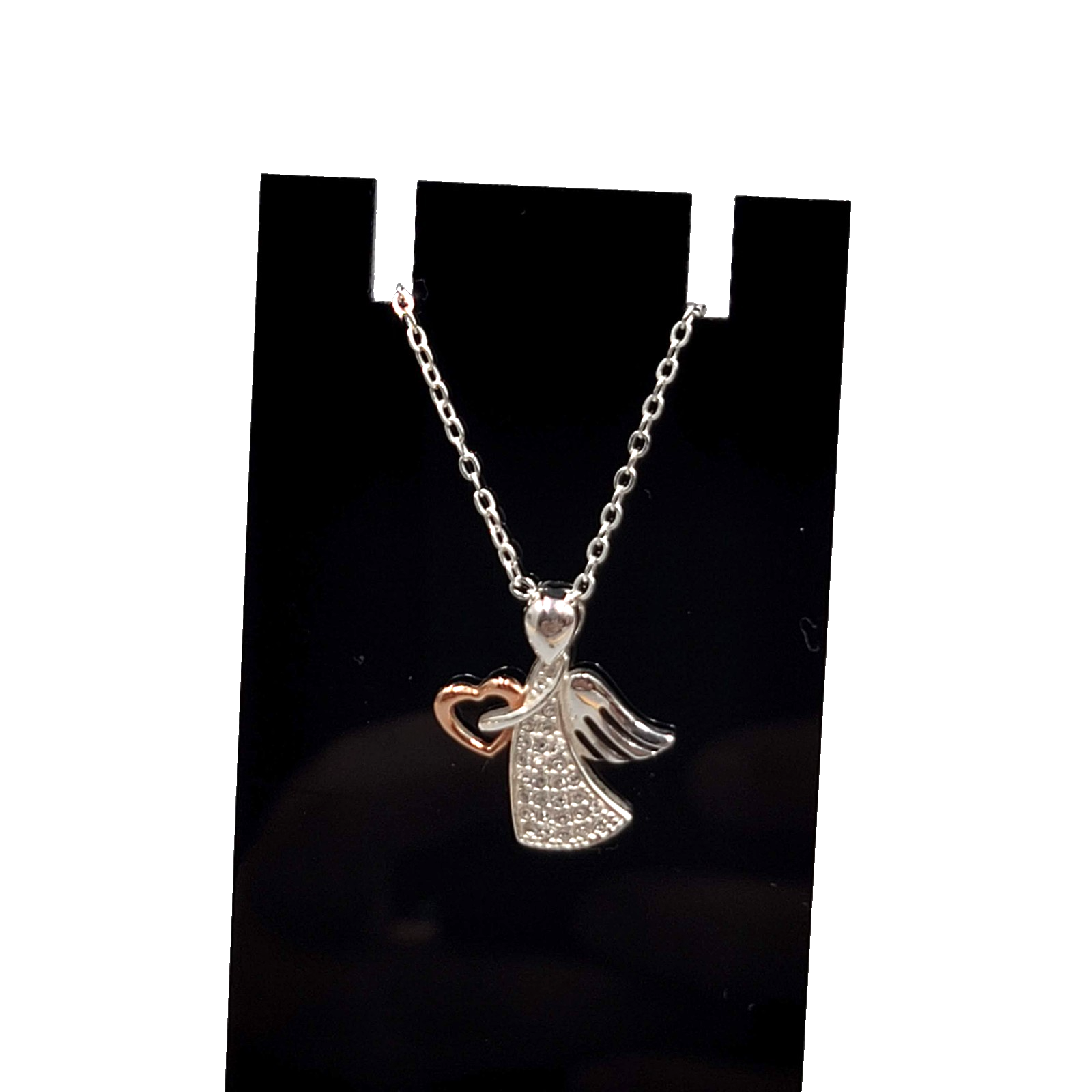 Angel Pendant Crystal Gold Plated Heart Necklace Silver Plated 18"