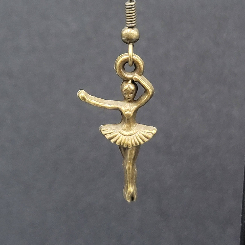 New Ballerina Pierced Earrings Bronze tone Dangle 1"