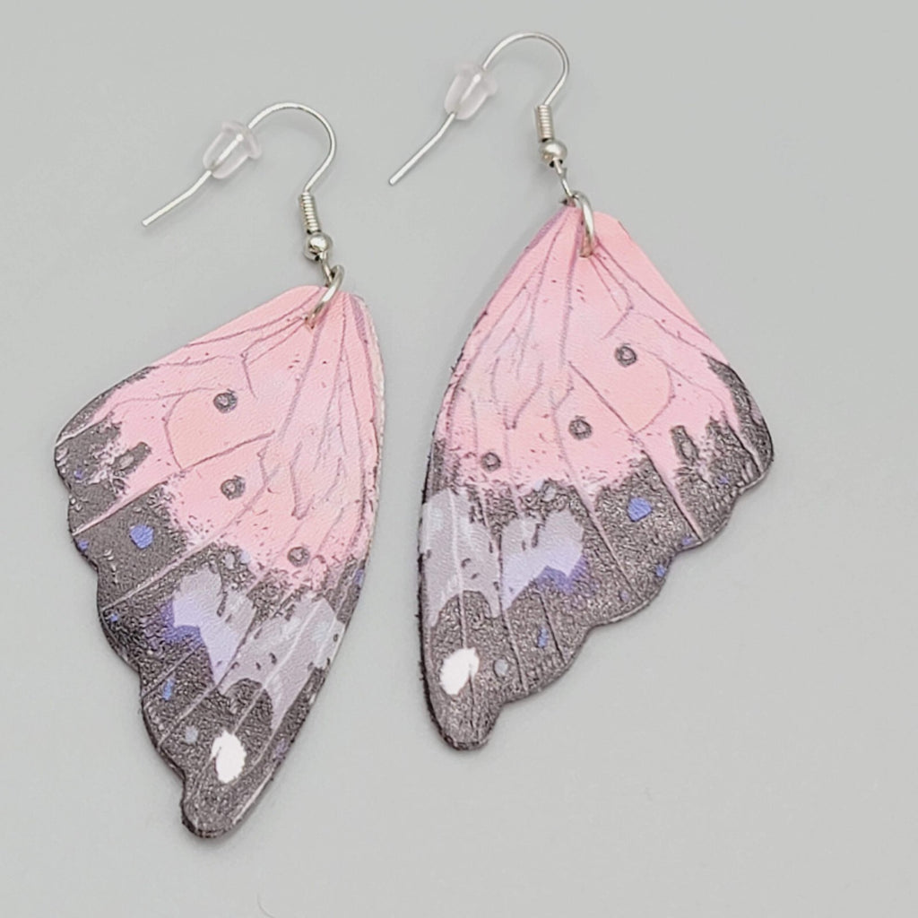 Butterfly Wing Pierced Earrings Pink Purple Statement Dangle 2.25"