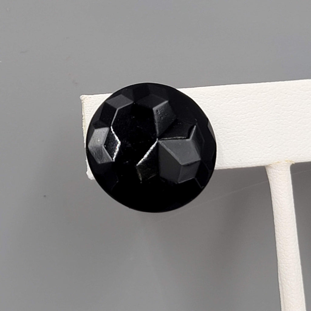 Vintage Faceted Black Glass Round Clip on Earrings 3/4"