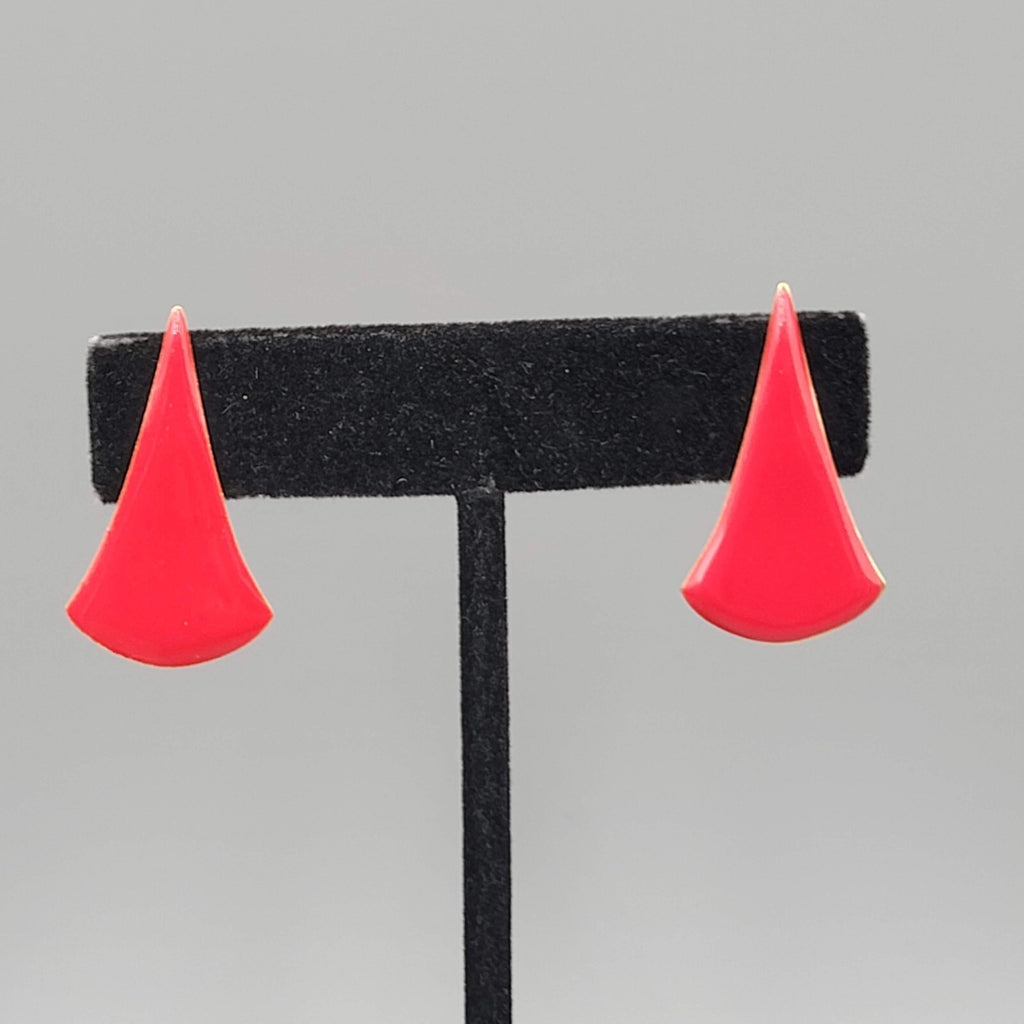Vintage Red Enamel Pierced Earrings Statement Drop 1 1/8"