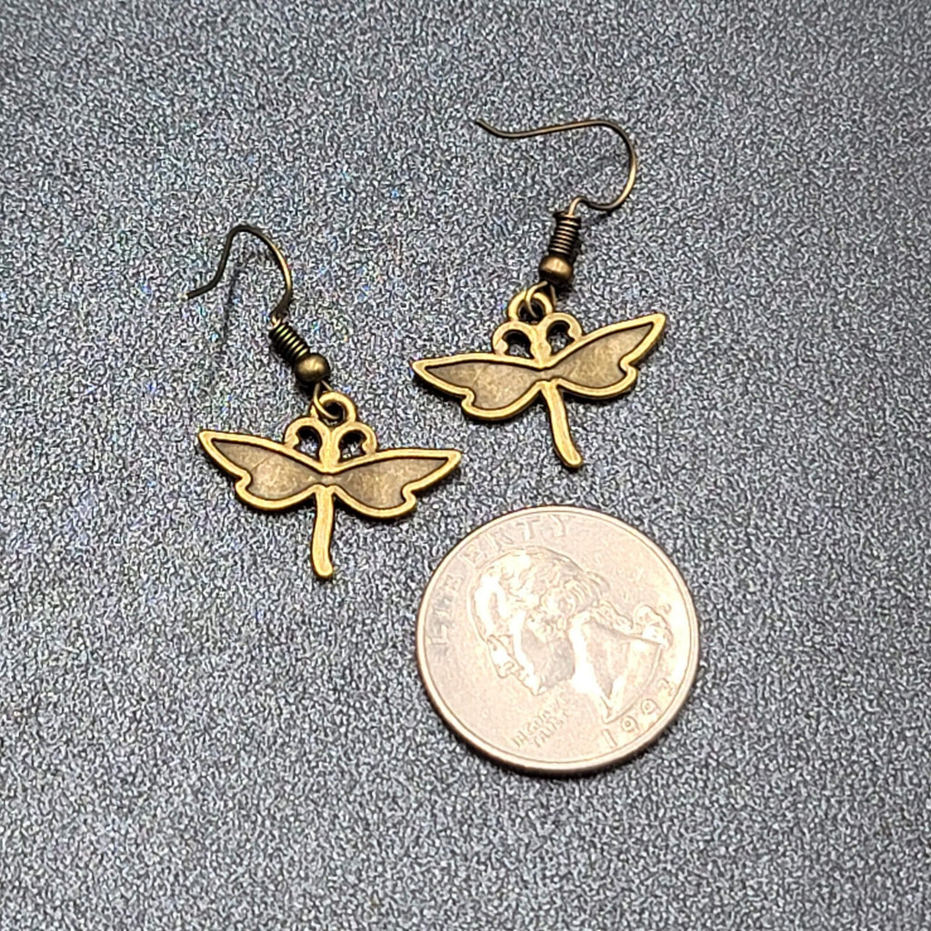 Dragonfly Pierced Earrings Dangle Bronze tone Bug Insect 5/8"