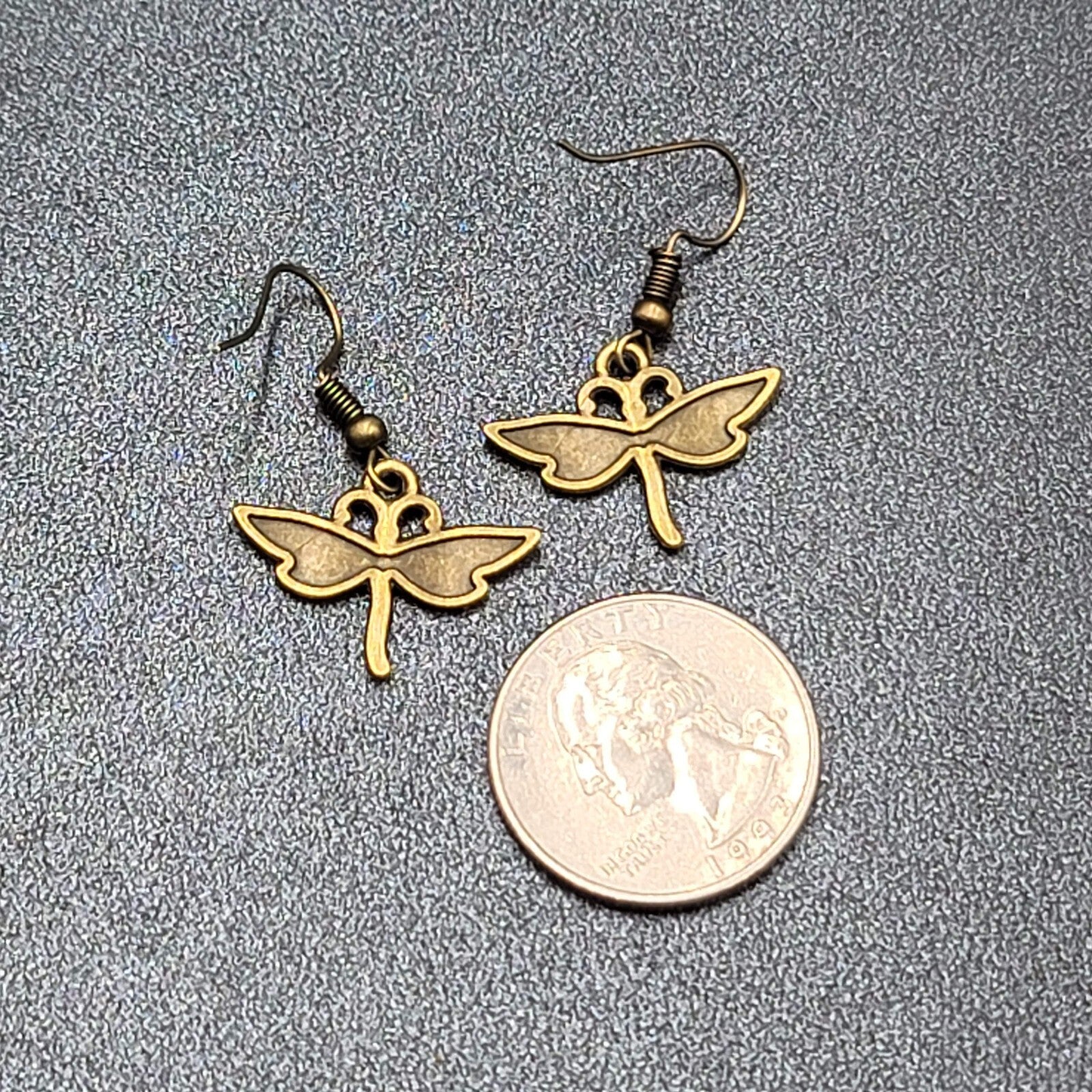 Dragonfly Pierced Earrings Dangle Bronze tone Bug Insect 5/8"