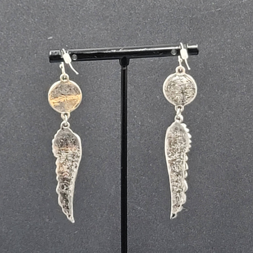 Pierced Earrings Luger Bullet Ends Angel Wings Dangle 2.5"