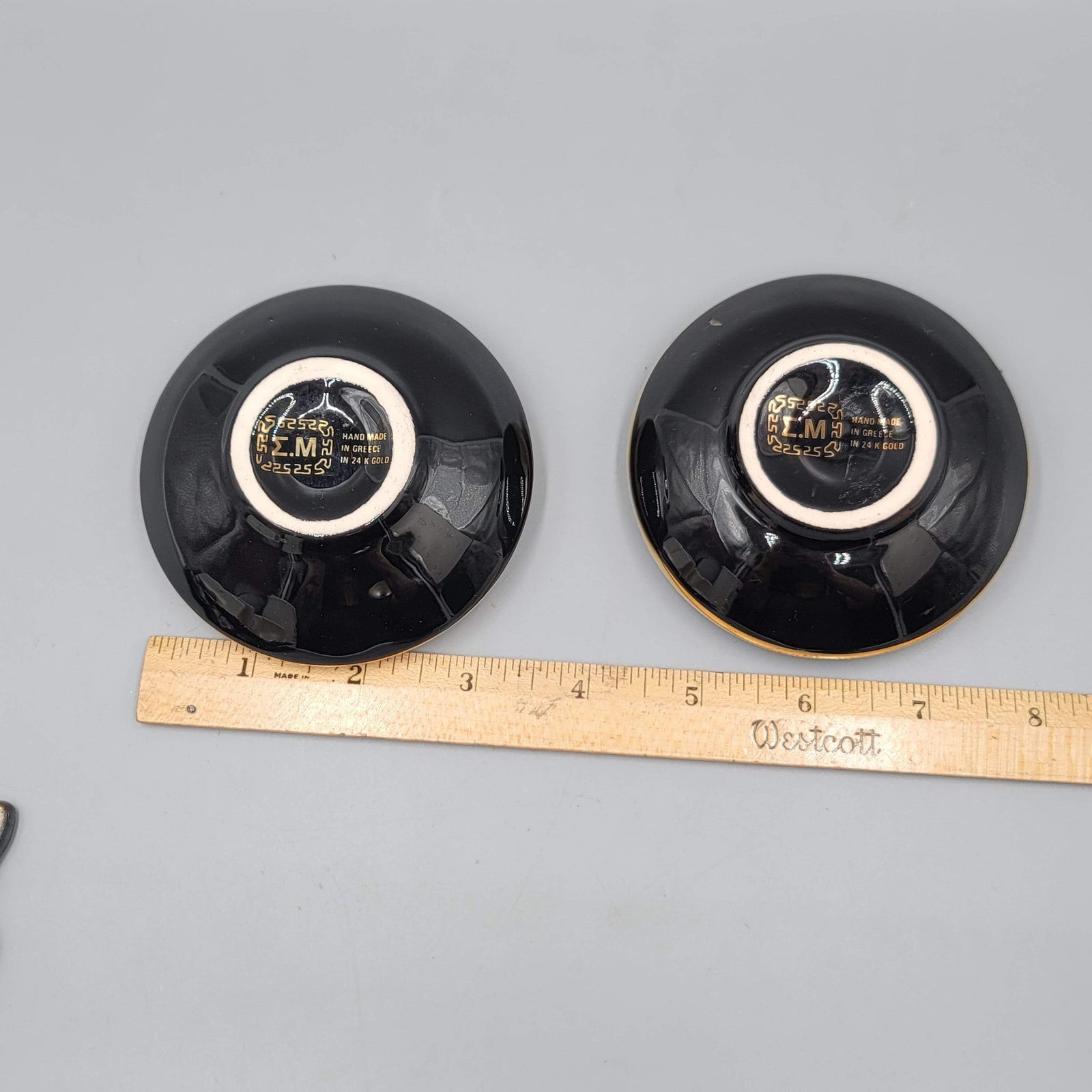 Greek Key Black Ceramic Ashtray Set of 2 24K Gold Hand Made in Greece Mythology