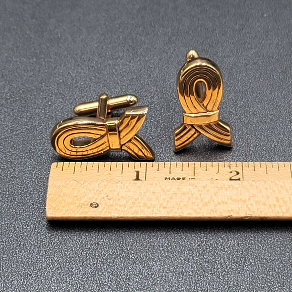 Vintage Mens Cufflinks Gold Plated Awareness Ribbon Design 1"