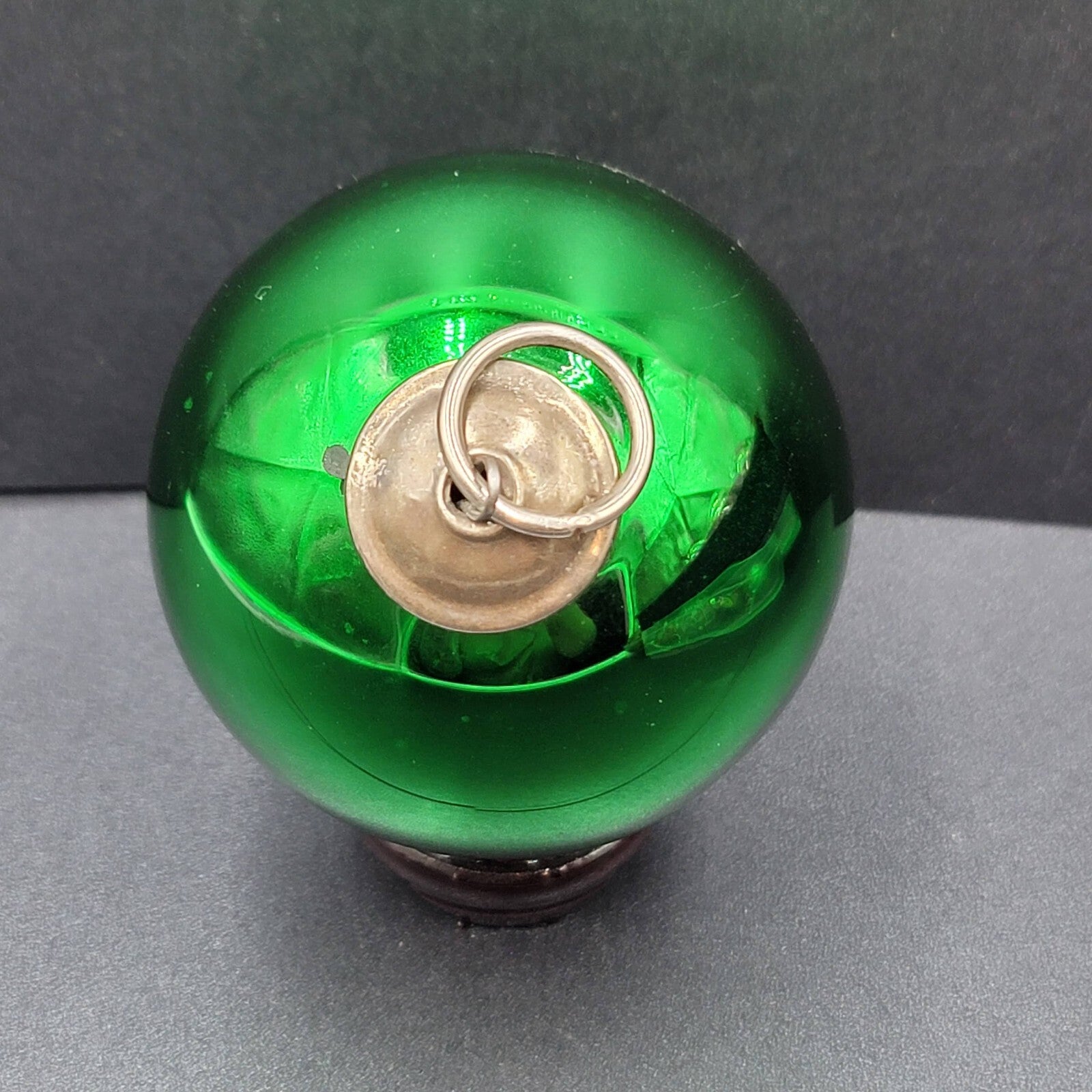 Vintage Glass Kugel Style Solid Green Christmas Tree Ornament 2.5"