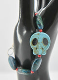 Chunky Blue Stone Bead Skull Bracelet Estate Jewelry 7 3/4"