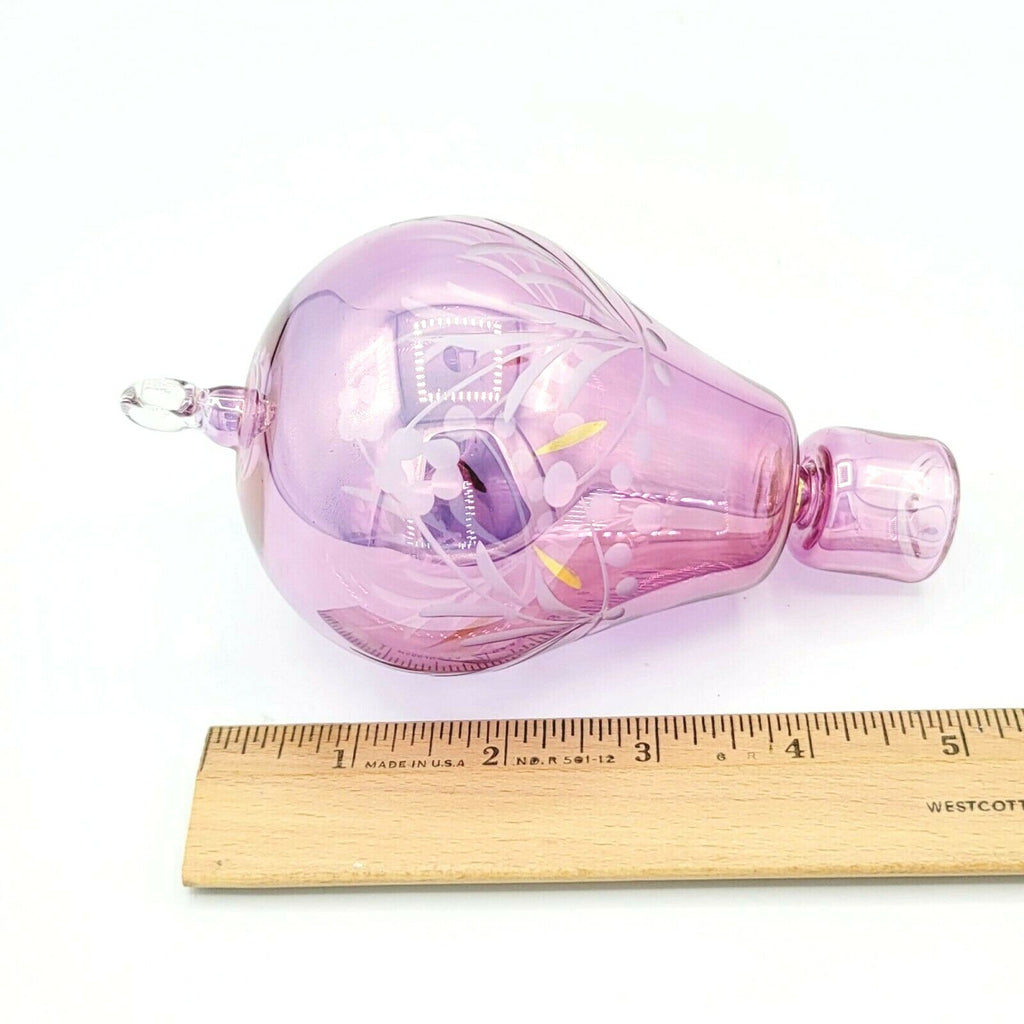 Hot Air Balloon Christmas Ornament Blown Glass 5 1/2" Pink Iridescent Gold