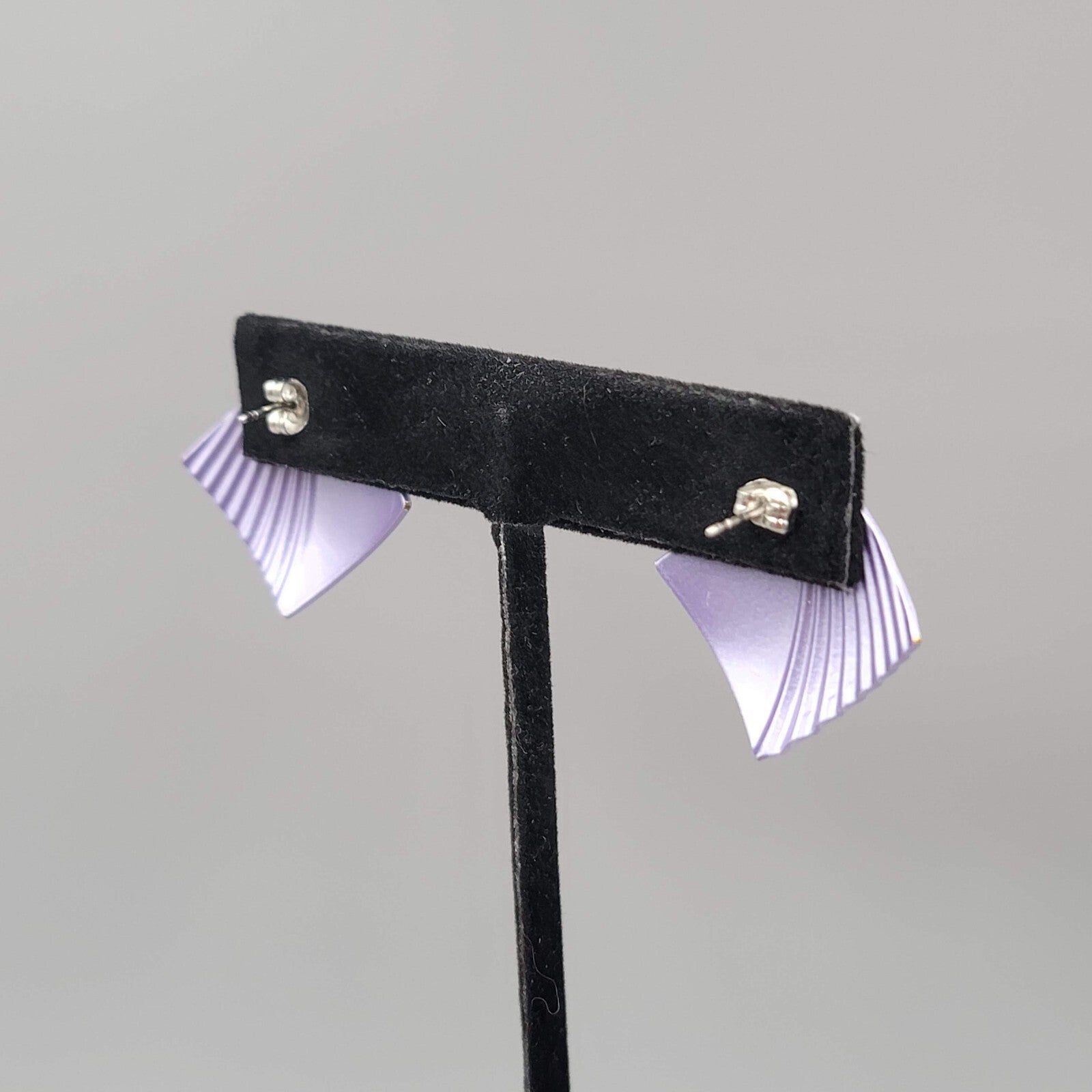 Vintage Pierced Earrings Satin Enamel Lavender Purple Square Drop 1"