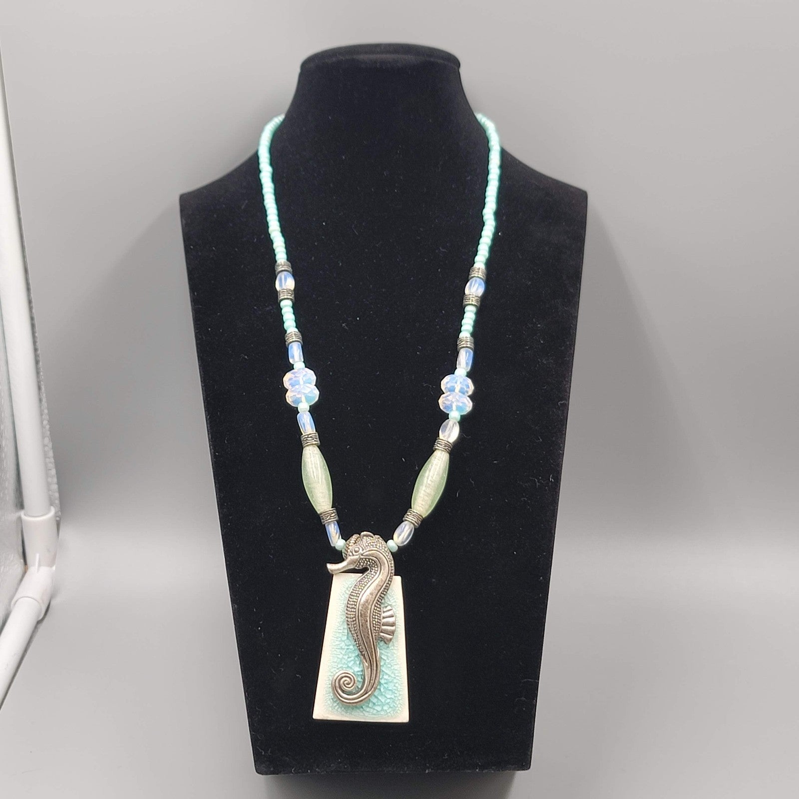 Vintage Signed Artisan Seahorse Necklace Estate Costume Jewelry 80's 20"