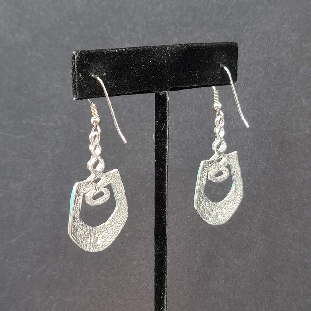 Pierced Earrings Silver Plated Blue Enamel Geometric Dangle 1.5"