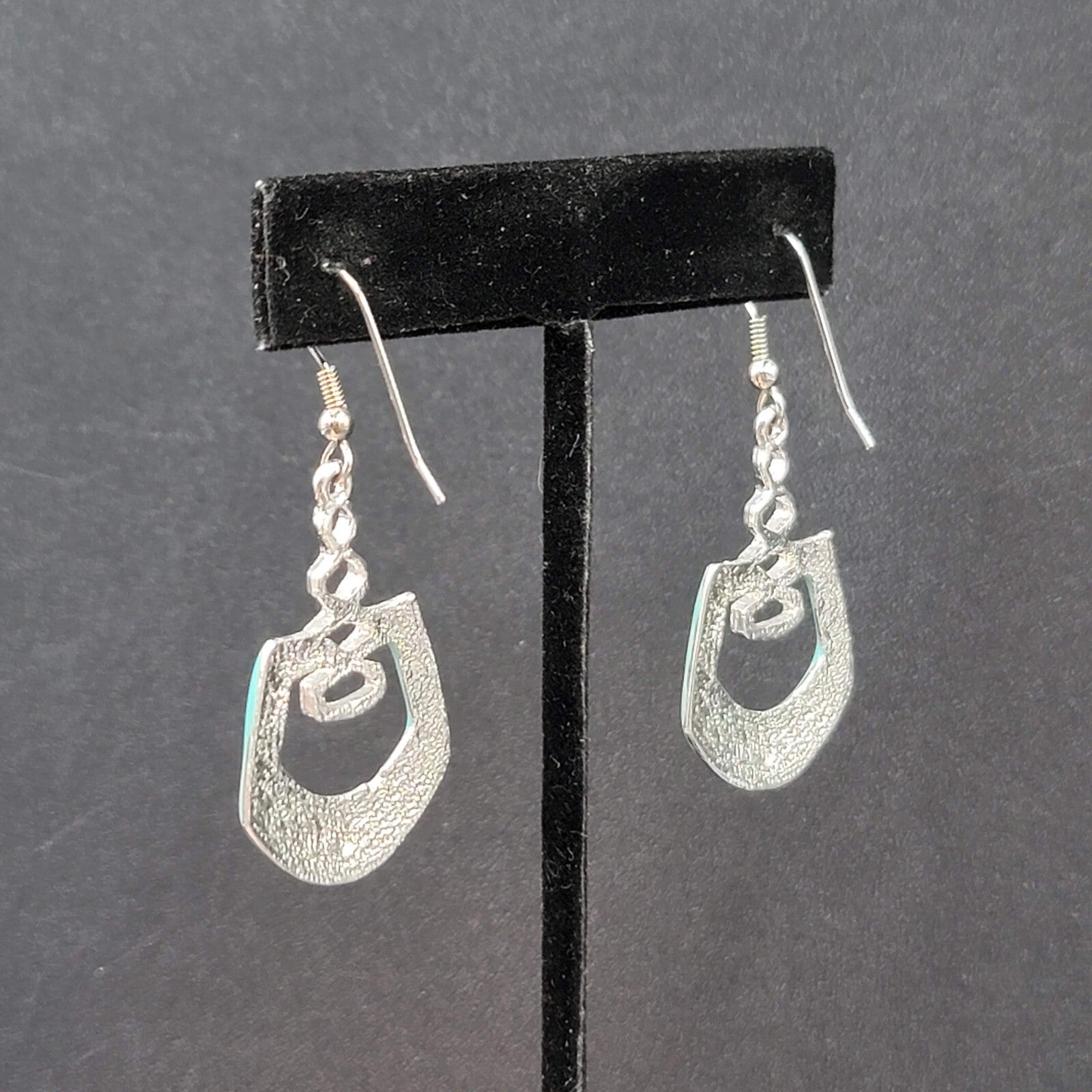 Pierced Earrings Silver Plated Blue Enamel Geometric Dangle 1.5"