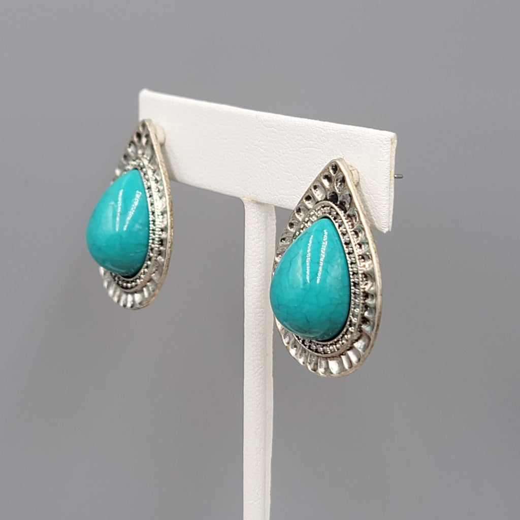 Teardrop Pierced Earrings Silver tone Blue Accent 1.25"