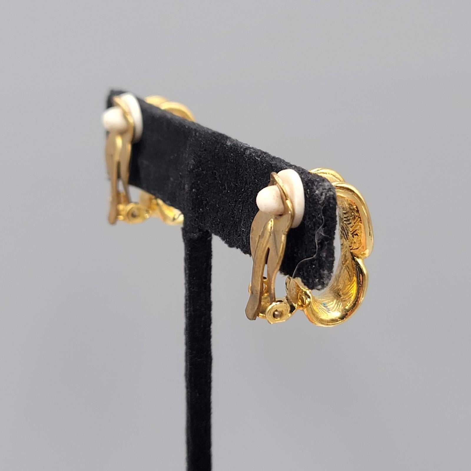 Vintage Clip on Earrings Gold Plated Swirl Half Hoop Drop 3/4"