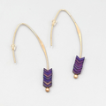 Purple Stone Thin Hook Pierced Earrings Gold tone Drop 2"