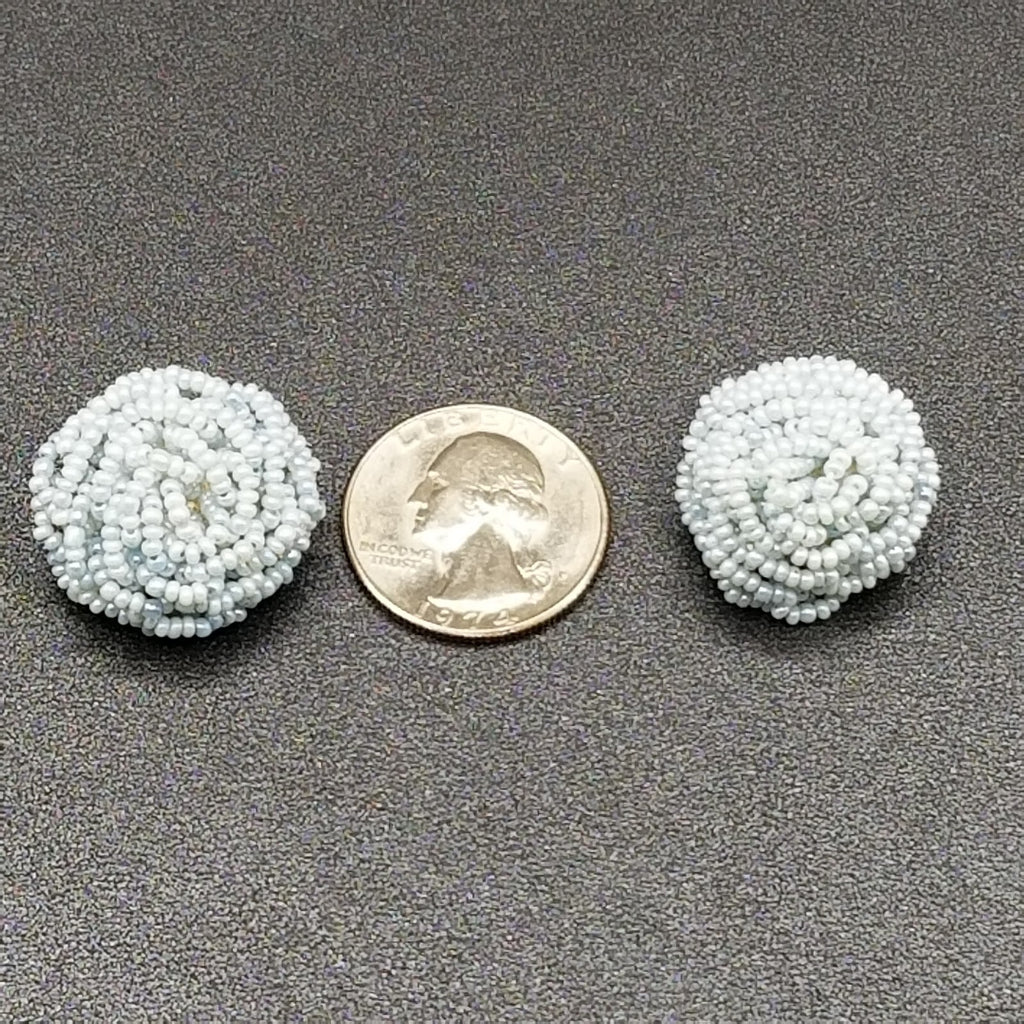 Vintage Clip On Light Blue Seed Bead Knot Button Stud 7/8"