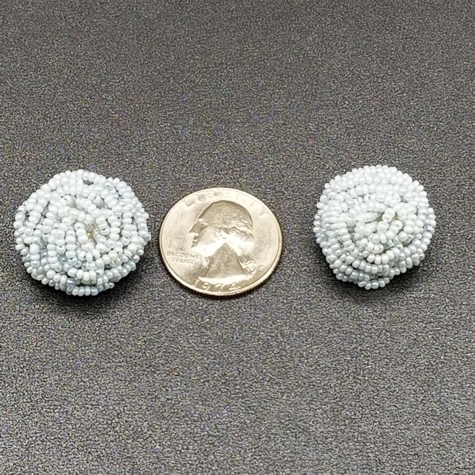 Vintage Clip On Light Blue Seed Bead Knot Button Stud 7/8"