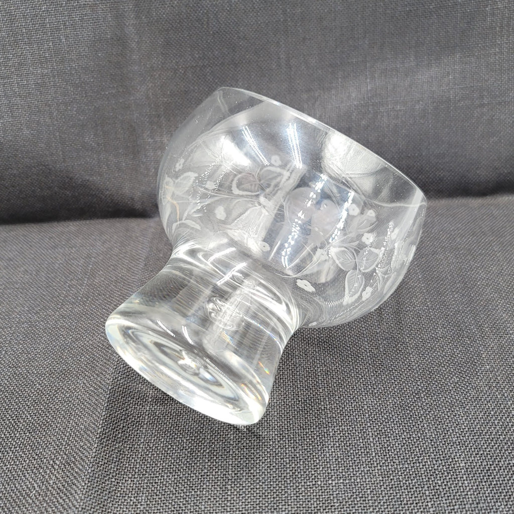 Wendell August Forge Hand Etched Bird Angled Snifter Glass Signed D.King